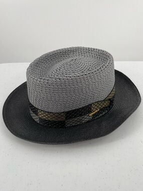 Stetson Andiamo Model Men’s Black Gray Banded Straw 6 7/8 Made USA Fedora Hat